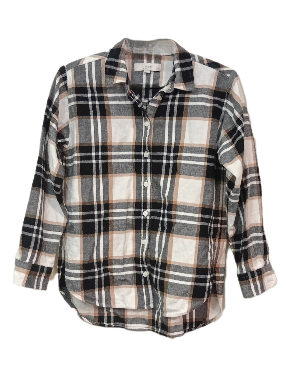 LOFT Plaid Button-Down Shirt in Black, Gray & Cream - Picture 3 of 5